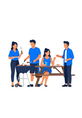 Flat Vector Illustration of Friends Having a Barbecue Picnic