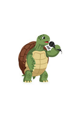 Fototapeta premium Cute Cartoon Turtle Singing With Microphone Vector Illustration