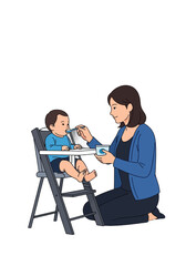 Obraz premium Flat Vector Illustration of Mother Feeding Baby Mealtime