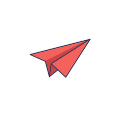 A coral paper plane outlined with indigo lines with a slightly raised rear flap