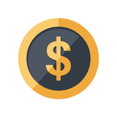 A gold coin with a dark center showing a dollar sign