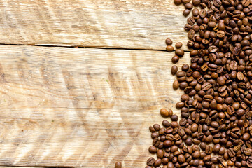 coffee beans on wooden table top view