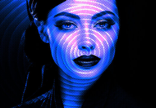 Blue And Magenta Engraving Half Tone Photo Effect