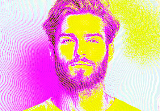 Magenta And Yellow Engraving Half Tone Photo Effect