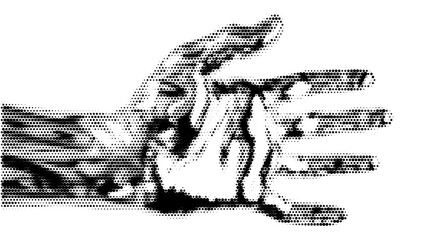 Fototapeta premium Hand vintage y2k halftone art, hand halftone stipple brutalist retro vector png with transparent background, bloom 2000s aesthetic photocopy effect tattoo