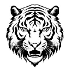Tiger face vintage y2k halftone art, tiger halftone stipple brutalist retro vector png with transparent background, bloom 2000s aesthetic photocopy effect tattoo
