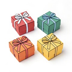 Obraz premium Four colorful gift boxes with ribbons isolated on white background