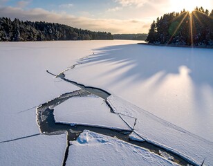 Frozen lake at sunrise
