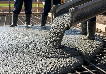 Pouring concrete on rebar grid