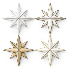 Fototapeta premium Four decorative star ornaments isolated on white background