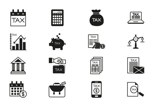 Black Tax Finance Payment Business Icons Set