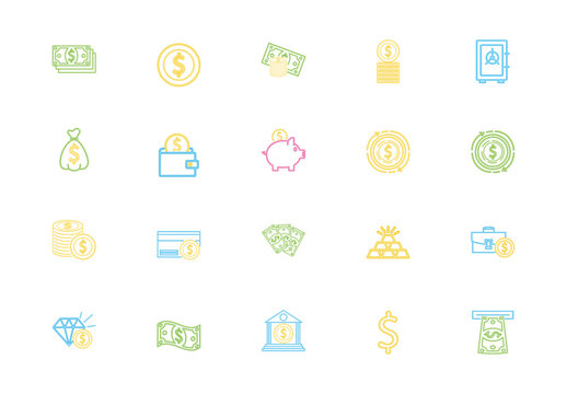 Green and Yellow Neon Money Illustration Set