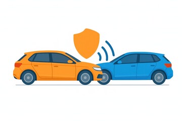 Illustration depicting two vehicles in a simulated collision event showcasing the importance of automotive safety technologies and insurance protection for modern motorists leveraging advanced