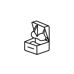 Bra in an opened box in minimalist line art style  