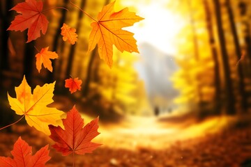 Autumn Forest with Falling Leaves