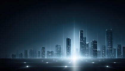 Futuristic Cityscape, Digital Network, Data Stream, Blue Glow