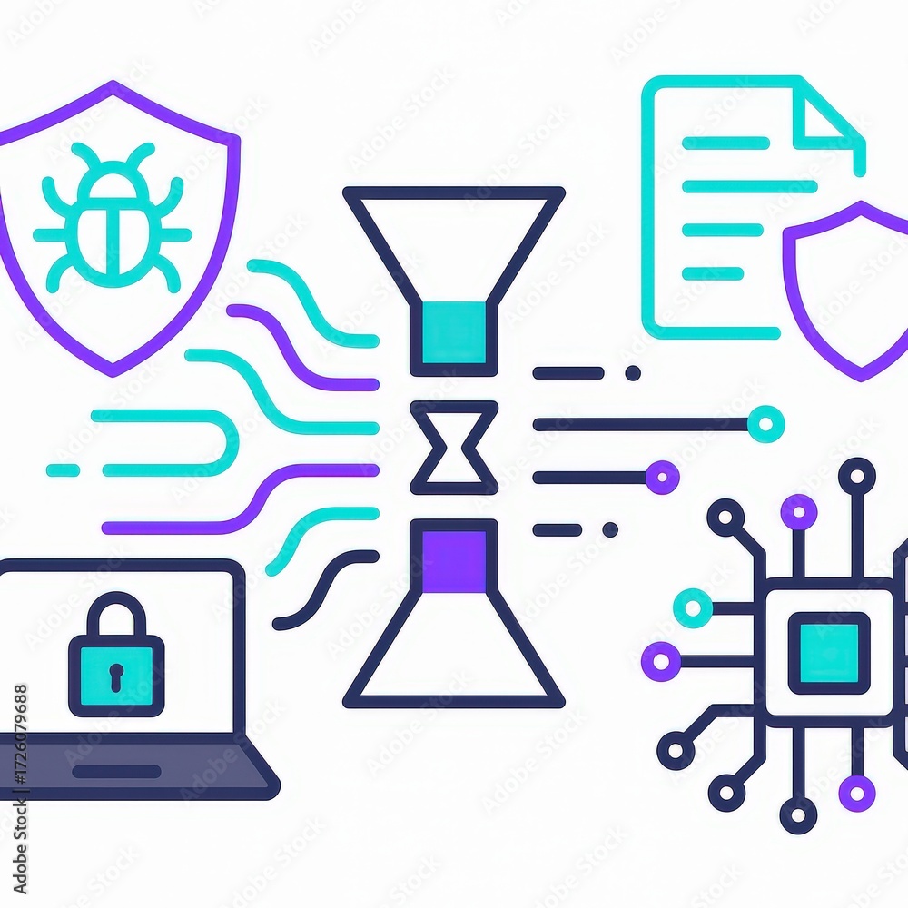 Aufkleber innovative cybersecurity concepts featuring digital protection strategies with vibrant icons illustr