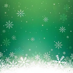 Green winter background with falling snowflakes and snowdrift for design