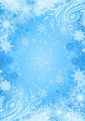 Beautiful blue winter background with snowflakes and frosty patterns for design