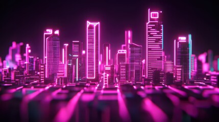 Neon Cityscape Futuristic Architecture Pink Glow Urban Night