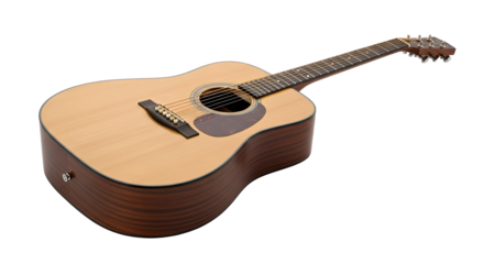 Acoustic guitar close up showcasing craftsmanship and design, perfect for music blogs, online lessons, or product promotion, emphasizing quality and detail