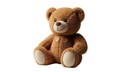 Obraz premium Cuddly teddy bear sitting upright, radiating warmth and comfort, perfect for children's products or heartfelt messages of love and friendship. Soft and plush