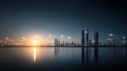 Obraz premium Smart City Network: Connectivity, Technology, Modern Skyline