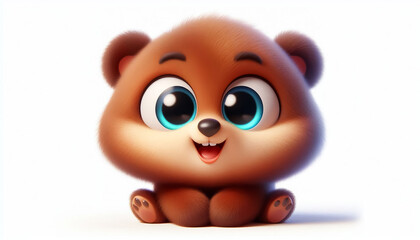 Obraz premium Funny cartoon of a teddy bear on white background