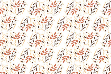 Seamless Hand-Drawn Botanical Pattern with Earth Tones and Autumn Leaves