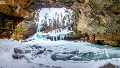 Frozen waterfall in a cave