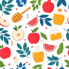 Fruit pattern with honey and leaves