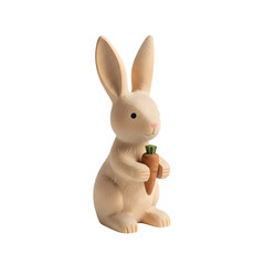 Obraz premium A cute, beige rabbit holding a green carrot. The rabbit has long ears and a small nose. The background is transparent, emphasizing the rabbit's features.