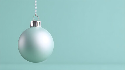 Aqua Christmas ball hanging on a chain. Holiday concept for greeting card.