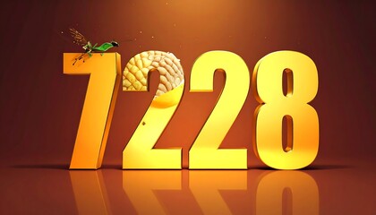 A golden numerical sequence, with a corn cob replacing a portion of the number, under an insect