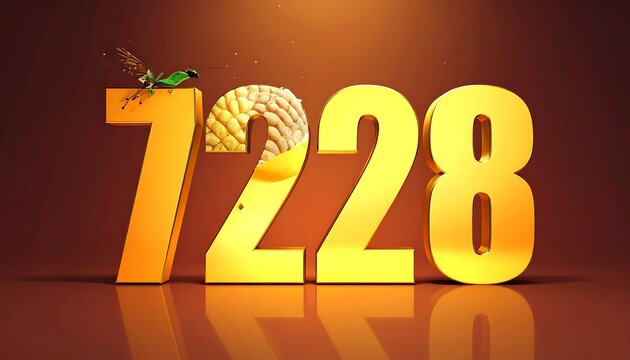 A golden numerical sequence, with a corn cob replacing a portion of the number, under an insect