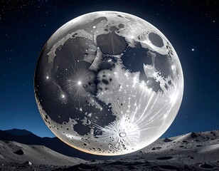 Full moon over lunar landscape