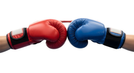Boxing gloves clash in a competitive standoff symbolizing rivalry and combat.
