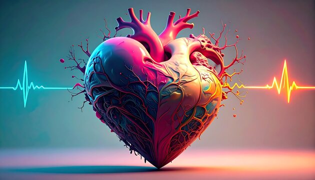 Vibrant 3D heart with paint splatters