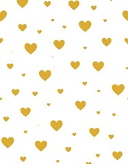 Gold hearts on white background