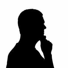 Thoughtful Man Silhouette with Head Slightly Tilted in Contemplation
