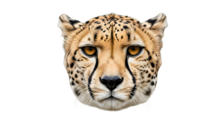 Cheetah face portrait displaying intense focus and detailed features.