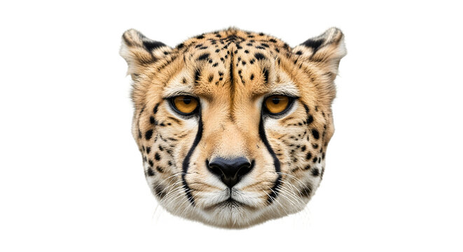 Cheetah face portrait displaying intense focus and detailed features.