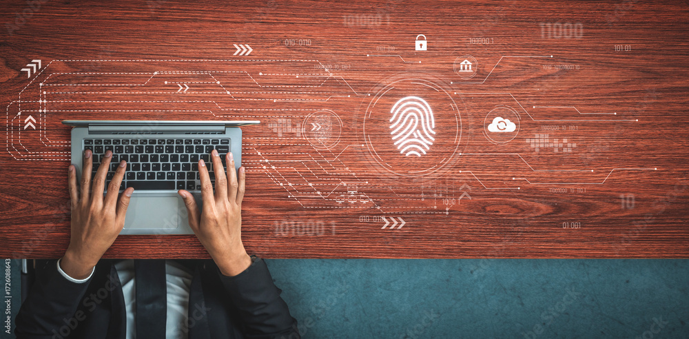 Poster biometric fingerprint identification and cybersecurity system ensuring secure access, identity verif