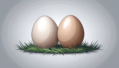 Cartoon eggs nestled together in a bed of grass, against a soft gray backdrop
