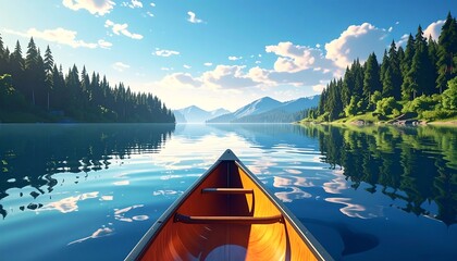 Serene lake canoe view