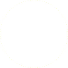 This is a minimalist graphic image featuring a large circle composed entirely of small, yellow dots. These dots are evenly spaced and form a perfect circular outline against a plain.
