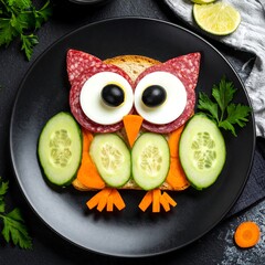 Fun owl-shaped sandwich art