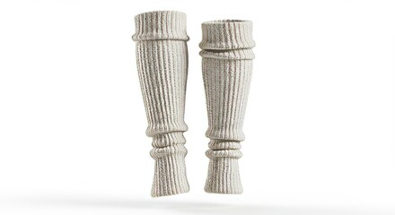 Two Textured White Ceramic Vases with Vertical Ribbing and Folded Tops.