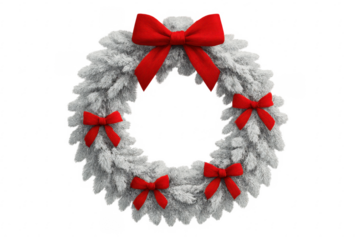 Christmas wreath with red bows on transparent background