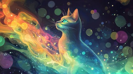 Obraz premium Colorful luminous cat illustration